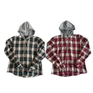 2 Shein Men’s Button Up with Hoodie Size L